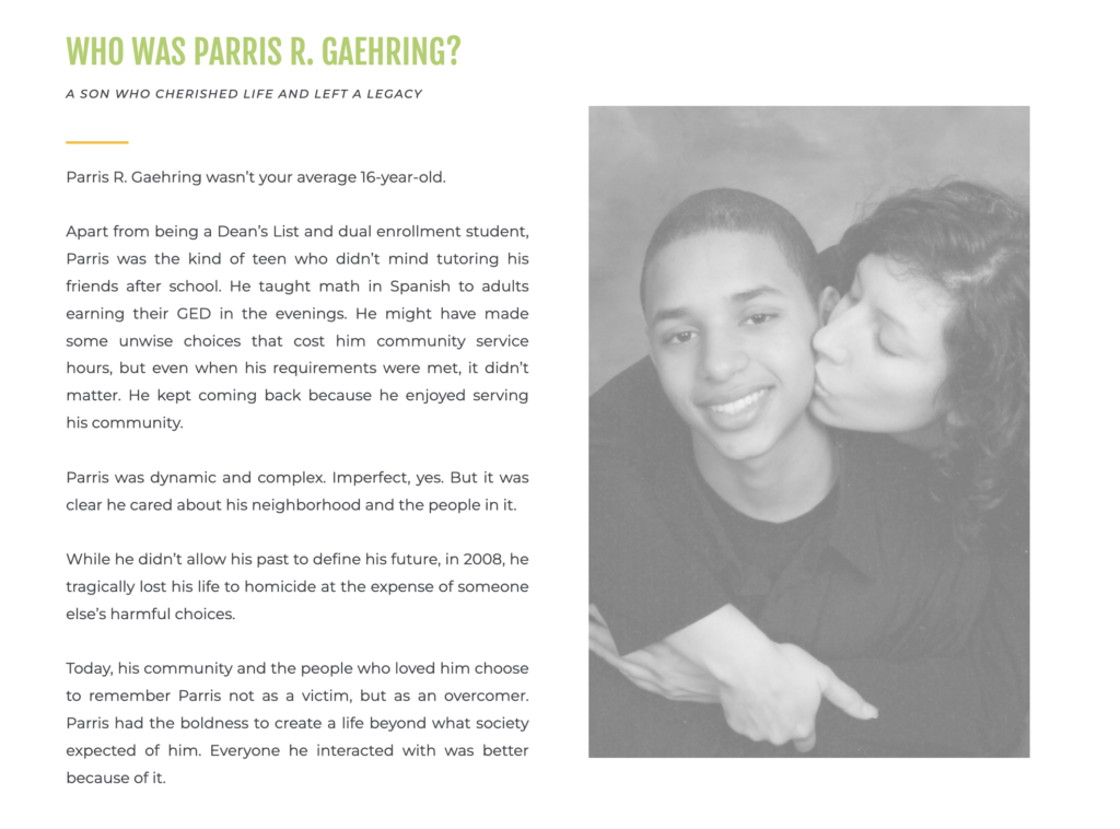 Parris' story from the parris foundation website rebrand