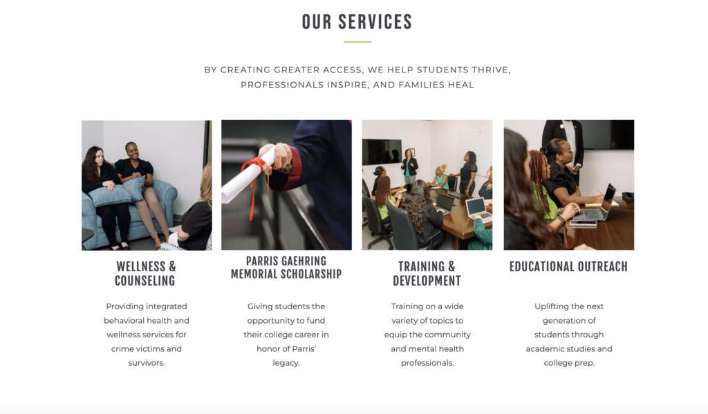 Programs on homepage of the parris foundation website rebrand